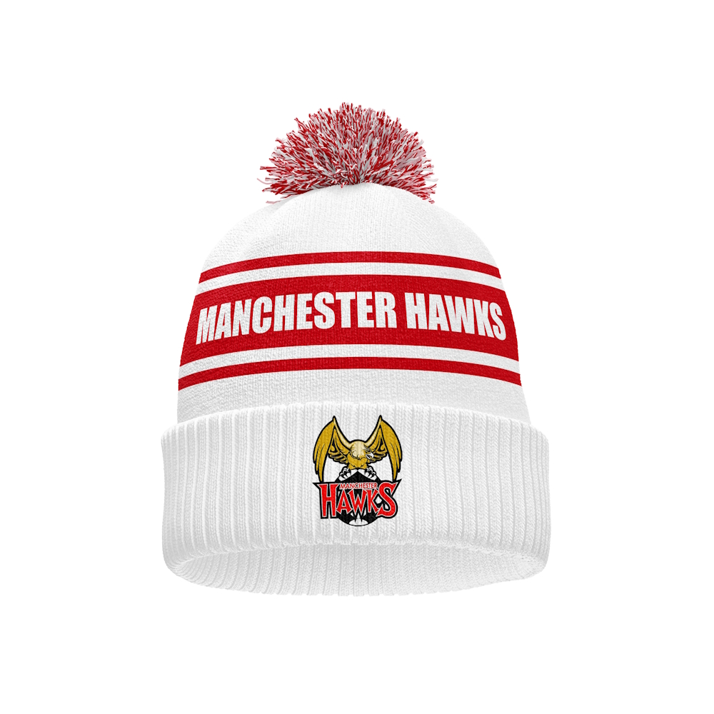 Manchester Hawks - Bobble Hat- White & Red